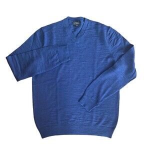 GAP Blue Slub Knit 100% Merino Wool L/S V-Neck Sweater - Men’s XL Tall Slim